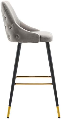 DUHOME Set of 2 Bar Stools with Backrest Fabric Velvet Barstool Metal Legs Colour Selection 5170G, colour:grey, material:Velvet