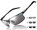 TJUTR Men's Photochromic Sunglasses with Polarized Lens for Outdoor 100% UV Protection,Anti Glare, Reduce Eye Fatigue(Metalgun/Discolor)
