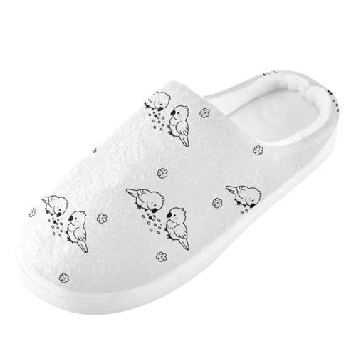 Soft Cute Bird Flowers Floral Black and White House Slippers for Woman Men,Fuzzy Slippers Cozy Memory Foam House Shoes Gifts for Women Men Size 14/15 23021112