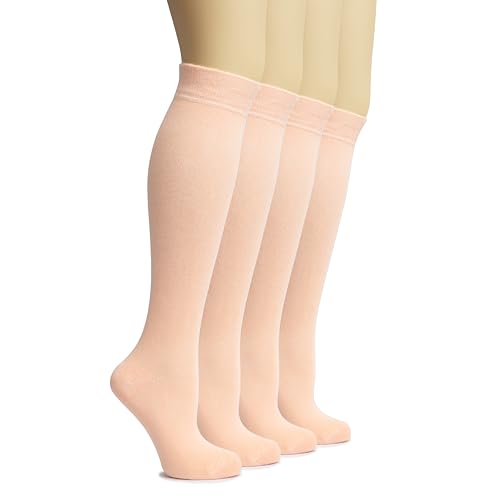 Image of Hugh Ugoli Women's Rayon Derived from Bamboo Knee High Socks Comfort Seam Long Dress Socks, Shoe Size 5-8 /8-11, 4 Pairs