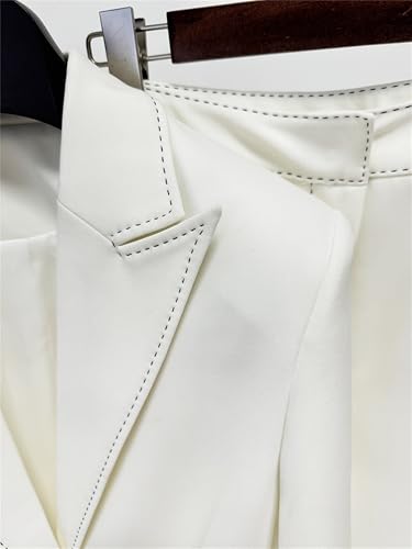 Women's Elegant 2 Pcs Set Lapel Lace-up Waist Bright Line Blazer Coat High Waist Solid Pant Female's Cotton Suit Set3