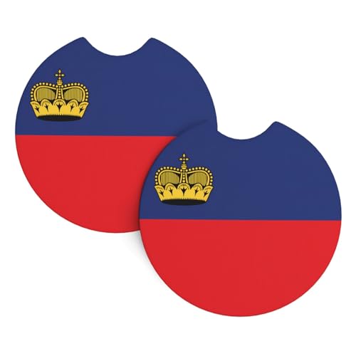 Lot de 2 dessous de verre universels antidérapants et imperméables pour voiture, SUV, camion Motif drapeau du Liechtenstein