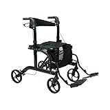 Medline Walker Wheelchair Combo, Rollator Walker for Seniors with Seat, Foldable Transport Chair with Footrests, 300 lb Capacity, Breathable Nylon, 18' Wide Seat, Black