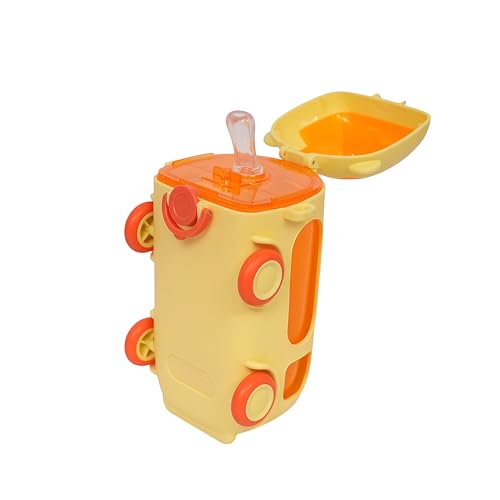 Image of Bus Water Bottle For Kids With Strap, Sipper, & Straw | Leakproof, Bpa Free With Lock, 500 Ml | Water Bottle For School Kids | Cute Bus Shaped Water Bottle For Girls & Boys (Yellow)