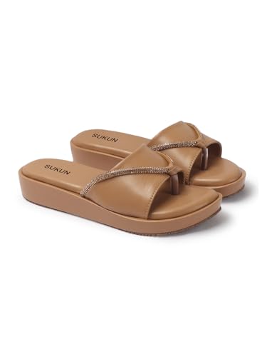 Image of Sukun 6801 Women's Wedge Heel Sandals Comfortable Cushioned Footbed Adjustable Anti-Slip Outsole Stylish & Elegant Design For Girls /Ladies