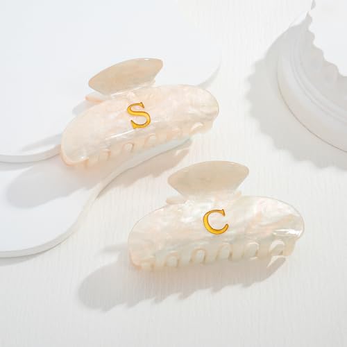 Image of LILIE&WHITE Acrylic Letter Hair Clips For Women Stylish C Monogram Hair Claw Galentines Day Gifts for Women Claw Clips Elegant And Durable Hair Accessory Large Hair Clips C