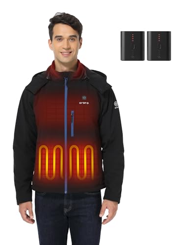 ORORO Men's 4-Zone Heated Jacket (Black, L) and Extra Battery