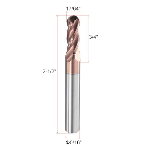 Image of HARFINGTON Ball Nose End Mill 4 Flute 17 /64 inch Diameter 5 /16 inch Shank Tungsten Carbide Uncoated Spiral CNC Router Bits 3 /4 inch Cutting Length Single End Ball for Carving Engraving Grinding