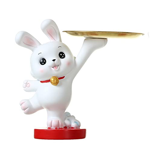 キー収納 うさぎちゃん 鍵置き 小物収納 卓上置物 動物 装飾 玄関 テープル 化粧卓 口紅スタンド 樹脂製品 インテリア かわいい (E)