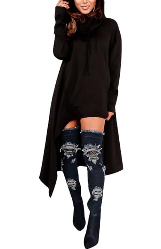 Womens Asymmetric Hem Long Sleeve Loose Casaul Hoodies Sweatshirts Tunic Tops