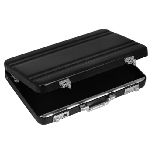 Tofficu Aluminum Business Card Holder for Men Women Black Mini Briefcase Name Card Case with Handle Metal Pocket Suitcase Organizer for Photos ID and Novelty Props