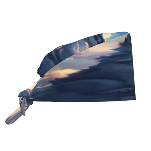 Kuilepa Cloud Wolf Print Working Caps With Sweatband Adjustable Working Hats Elastic Scrub Hats Nurse Scrub Cap Nurse Hats