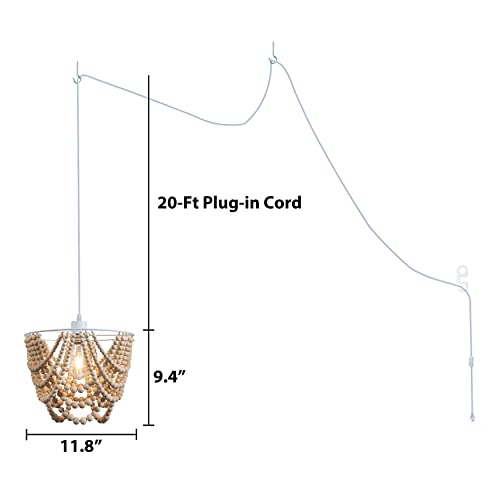 Wood Beaded Plug In Chandelier Lighting 1-Light Beaded Chandelier Boho Light Fixtures Ceiling #TOP6