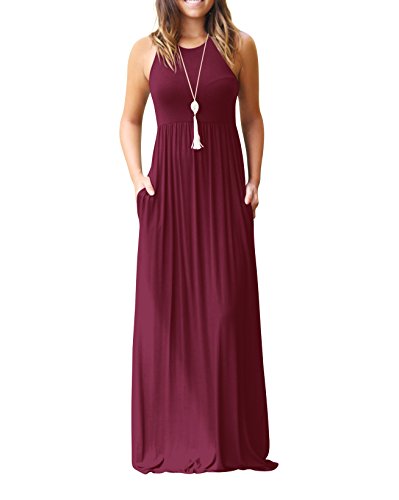 UbdehL Vestido longo feminino, sem manga/manga curta, vestido longo elegante para festa, Winered 2,