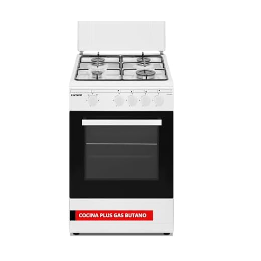 Corberó - Cocina Plus | 50cm | CCSF45020BW | 4 Fuegos Gas Butano | Horno 43L | Tapa Metal | Puerta Doble Cristal | Bandeja y Parrilla Cromada | Desconexión Automática Seguridad | Blanco