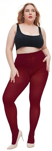 Image of Women's Plus Size Tights Opaque Ultra-Soft Pantyhose High Waist Run Resistant Solid Color Elastic Tights 1X, 2X, 3X, 4X Brown + Burgundy X-Large