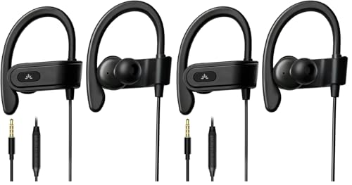 Image of Avantree E171 - AUX 3.5mm Wired Earbuds with Microphone & in-Line Volume Control, Compatible with Traditional 3.5mm AUX Phones Corded Headphones with Ear Hook for Running & Sports, Black (Pack of 2)