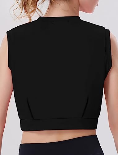 Image of EXARUS Girls Tank Tops Dance Workout Athletic Crew Neck Sleeveless Elastic Waist Gym Crop Top Teen