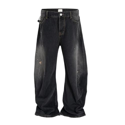 Men's Vintage Washed Blue Cargo Jeans, Retro Loose Fit, Straight Wide Leg Carpenter Denim Pants2
