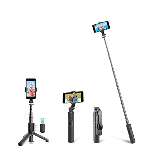 Mini Palo Selfie Tripode, Abafia Bluetooth Selfie Stick con Control Remoto, Palo Selfie Bluetooth Rotación de 360 ​​° Portátil Extensible, para Teléfono Móvil para Sistema iOS y Android (Negro)