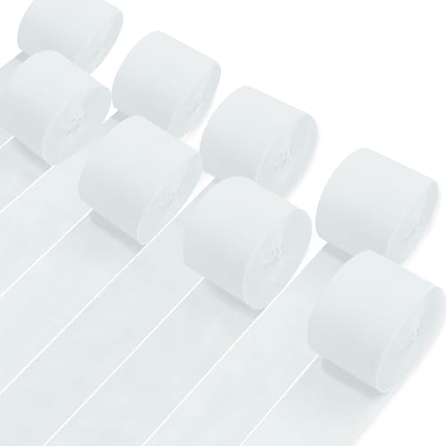 Image of 8 Rolls Crepe Paper Streamers, White Streamers Party Decorations for Baby Shower Bridal Shower Wedding Party Birthday Christmas
