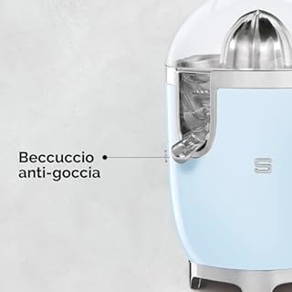 Smeg, Spremiagrumi Elettrico CJF11BLEU, Spremitura a Pressione Manuale, Beccuccio Antigoccia e Cono Universale, Base Antiscivolo, Avvolgicavo Integrato, 70W, Nero