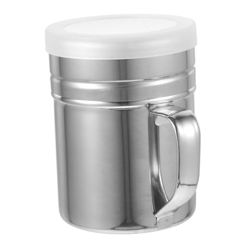 Sosoport Espolvoreador de Polvo Inoxidable con Tapa y Asa para Cacao y Café Dosificador de Especias Inoxidable para Cocinas y Repostería Mediano
