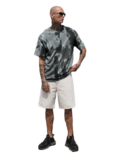 Image of LEOTUDE Men's cotton Oversized Fit Oversized Round Neck Half Sleeve Tie & Dye Printed T-Shirt