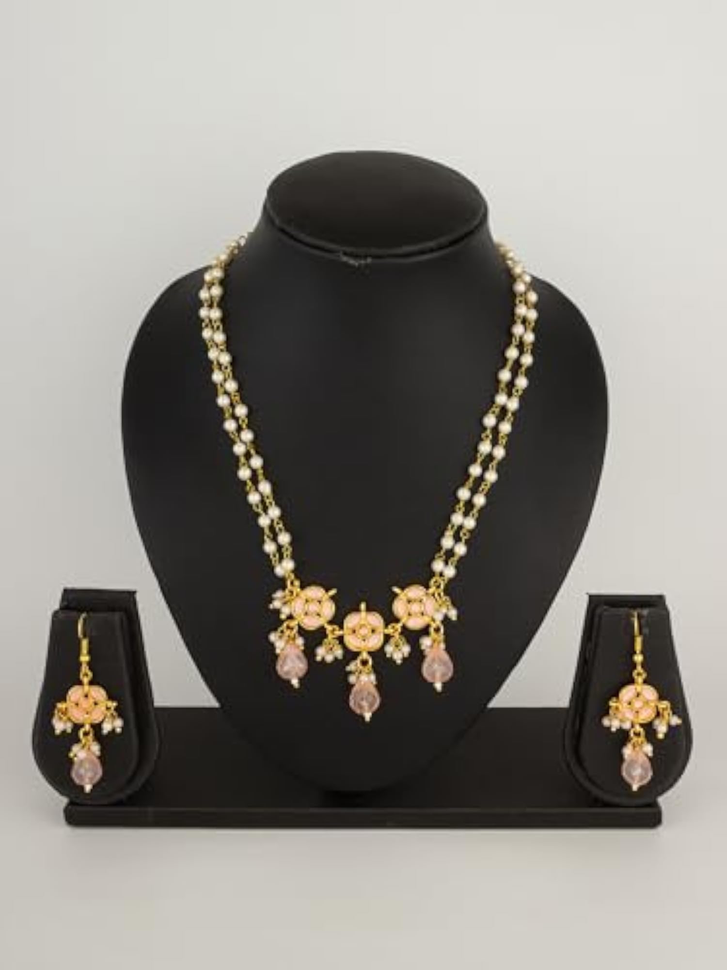 Aadit Stunning Pink Kundan Necklace and Earrings Set