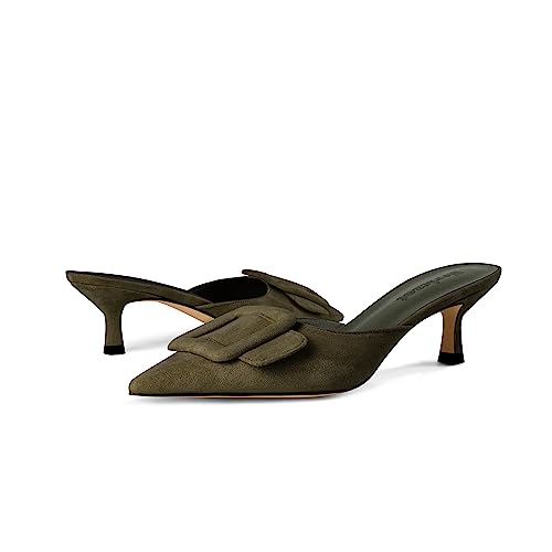 Image of Fericzot Mule Slippers for Women,Slingback Buckle Pumps Pointed Toe Kitten Heels Shoes Slides Backless Dress Sandals