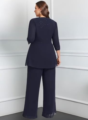 3 Piece Chiffon Dressy Mother of The Bride Pantsuits Lace Sequin Wedding Guest Pant Suit Formal Evening Outfit4