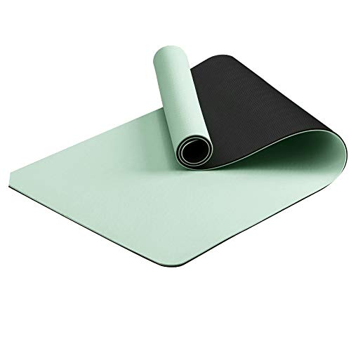 DDH Yoga Mat with Strap, 1/3 Inch Extra Thick Yoga Mat Double-Sided Non Slip, Professional TPE Yoga Mats for Women Men, Workout Mat for Yoga, Pilates and Floor Exercises-Light Green