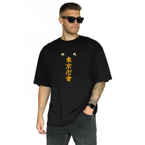 Image of HUMBE Oversized T Shirts for Men Half Sleeve Fit Drop Shoulder Casual T-Shirt | Black Printed Round Neck T-Shirt for Men
