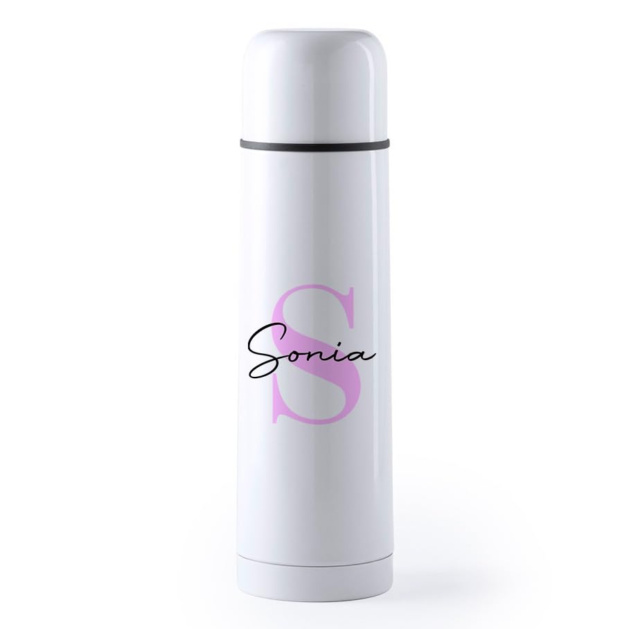 Genérico Termo Café Personalizado Inicial y Nombre Botella Café Acero Inoxidable Doble Capa 500 ml Bebidas Frias y Calientes