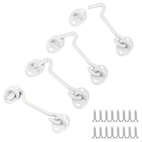 Barn Door Latch Hook and Eye Latch White, 4 Packs 4 Inch Heavy Duty Solid Stainless Steel Barn Door Hook Lock for Barn Doors, Sheds, Wooden Fences, Bathrooms, Doors, Windows (White) Cover