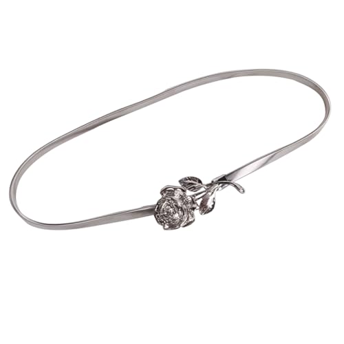 Decoration Dress All-Match Waist Belt Metal Elastic Thin Belt with Rose Flower Matching Skirt Waist Chain for Women