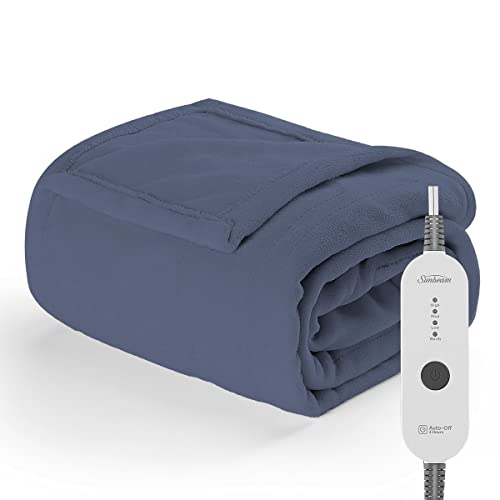 Sunbeam Electric Heated Throw Blanket Nordic Premium Plush with 4 Heat Settings Controller, Auto Shut-Off, Machine Washable UL Certified 50