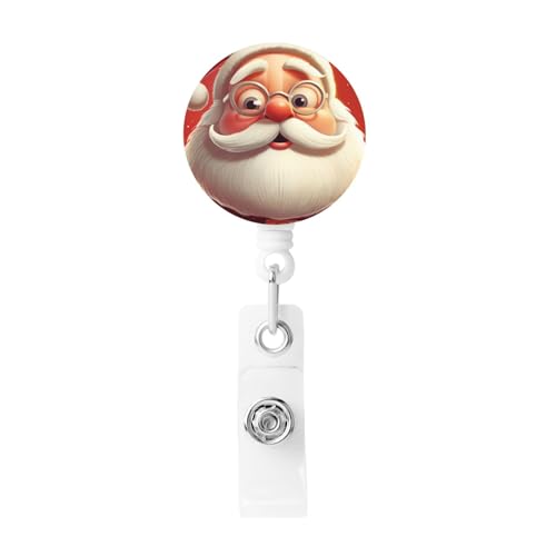 メガネをかけたサンタクロース 格納式IDバッジホルダー バッジリール クリップ付き かわいい名刺ホルダー オフィスワーカー 医師 看護師 先生用