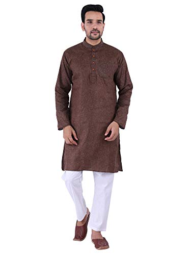 Image of Sadree Men's Cotton Blend Light Weight|Knee Length|Mandrin Collor|Relax comfert|Classic Style Kurta Pyjama Set