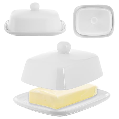 KADAX Beurrier en porcelaine, 16,5 x 13 x 5 cm, bol à beurre blanc avec couvercle et poignée,...