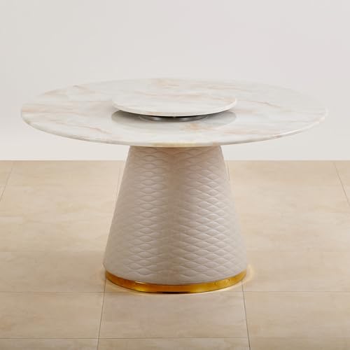 Image of Home Centre | Vegas | Faux Marble Top | 6 Seater Dining Table Sets | Beige | 1 Table with 6 Chair | 1 Year Warranty