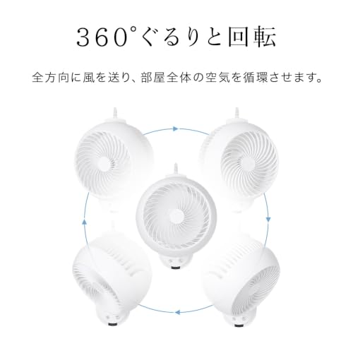 壁掛け扇風機 省エネ サーキュレーター 22畳【360°回転首振り】分解丸洗い フルリモコン タイマー付 iimono117 (ホワイト)