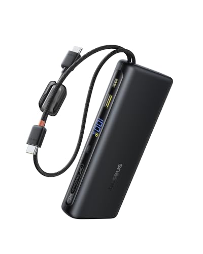 Baseus FC41 145W Powerbank per Laptop Certificato CCC, Ricarica Rapida PD3.1, 25000mAh Power Bank con 2 Cavi USB-C Integrati, Batteria Esterna per MacBook Pro, iPhone, iPad, Samsung, Nero