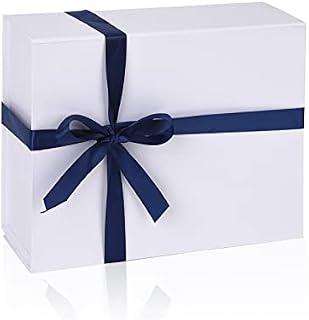 Luxury Gift Box with Ribbon,Magnetic Gift Box with Lids,Large Present Boxes,Gift Packaging Decorative Box,Presentation Box for Gifts,27x21x9cm Gift Cardboard Box for Party Gift Packaging White