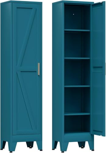 MetaCate lnov Meuble Salle de Bain en Métal,Meuble de Rangement, Colonne,4 Étagères Réglables,Placard à Porte, Gain de Place,Fermeture Magnétique,Style-3 Fermette,...