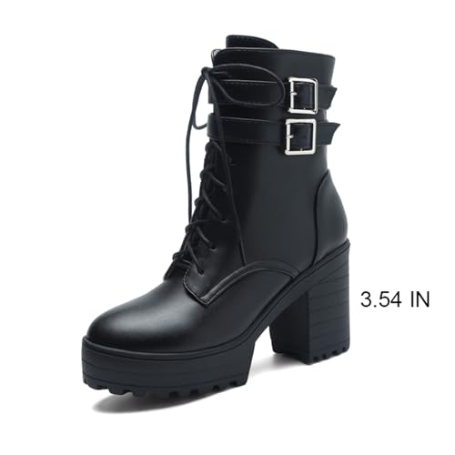 Image of FOREADA Goth Platform Heel Combat Boots Women Pearl Lace Victorian Booties