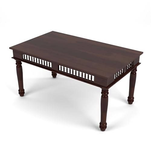 Image of Solid Sheesham Wood Traditional Dining Table 6 Seater Wooden Six Seater Dinning Table with 6 Chairs for Home Chairs with Cushion Dining Room Sets for Restaurants (Walnut Finish)