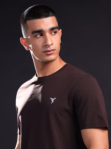 Image of TECHNOSPORT Men's Slim Fit Solid Crew Neck T-Shirt, Cotflex Quick Dry Wrinkle Resistant Polyester Sports Tee for Gym, Running, Training, Sports