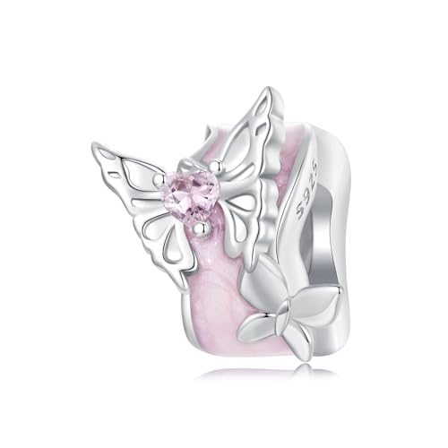 Spacer Beads Charms para pulseras Pandora, plata de ley mariposa clip silicona parada perla encanto, Zirconia cúbica, Circonita cúbica