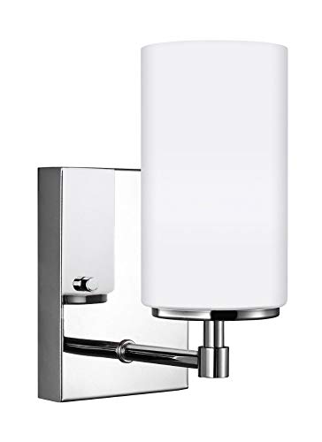 Image of Generation Lighting 4124601EN3-05 Alturas One Light Wall /Bath Sconce Chrome, 100 Total Watts, 8.75 Inch Height, 4.375 Inch Wide, Steel Construction, Etched /White Inside Glass Shade
